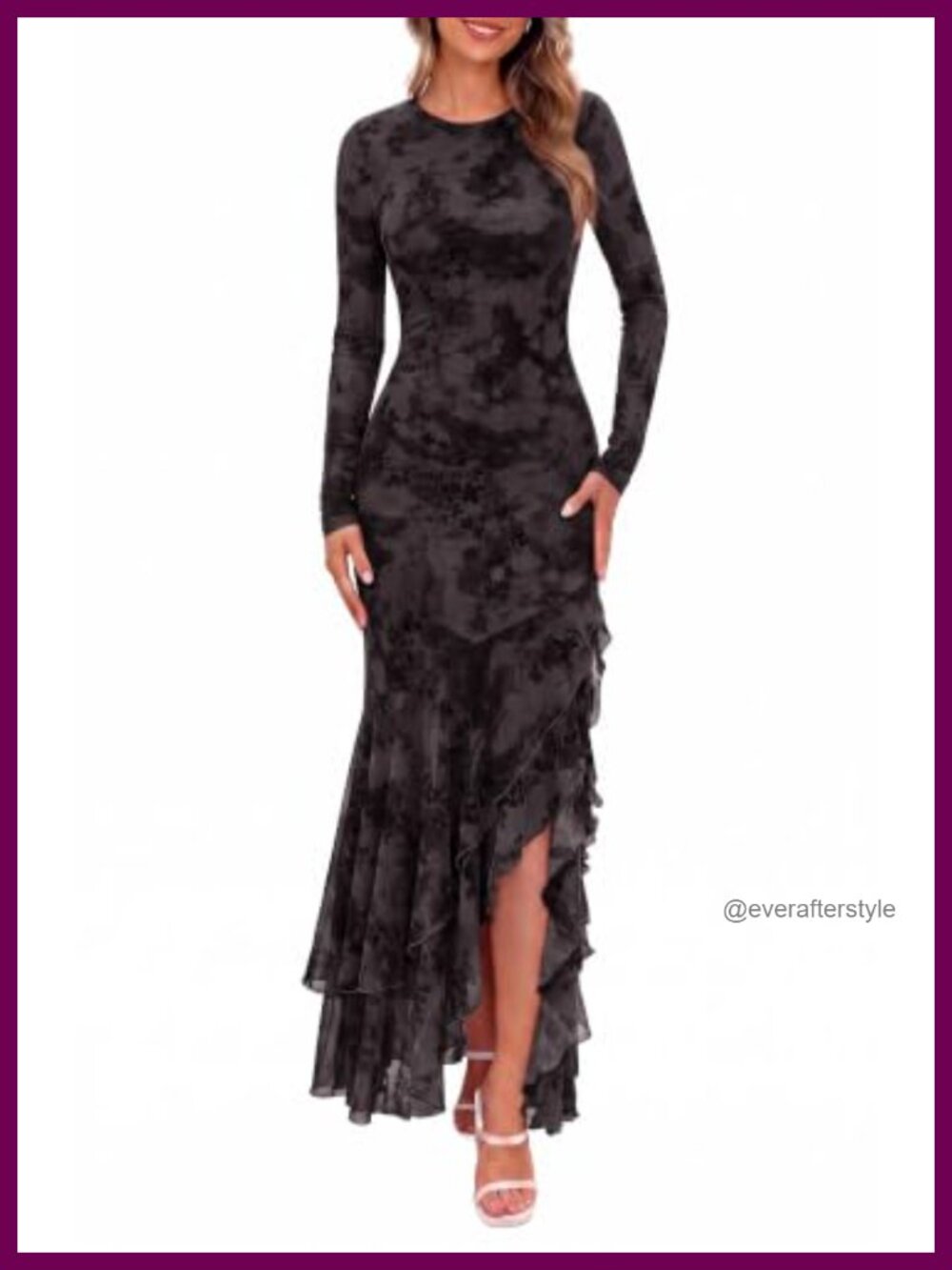 Women's Floral Velvet Maxi Dress Long Sleeve Cocktail Wedding Guest